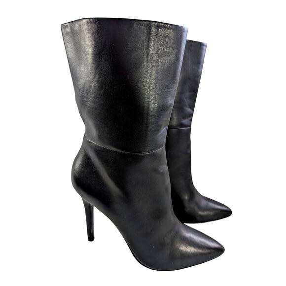 CHARLES DAVID! BLACK VEGAN LEATHER STILETTO, POINTY TOE, ZIP ANKLE BOOTS! SZ 8M - Picture 2 of 13
